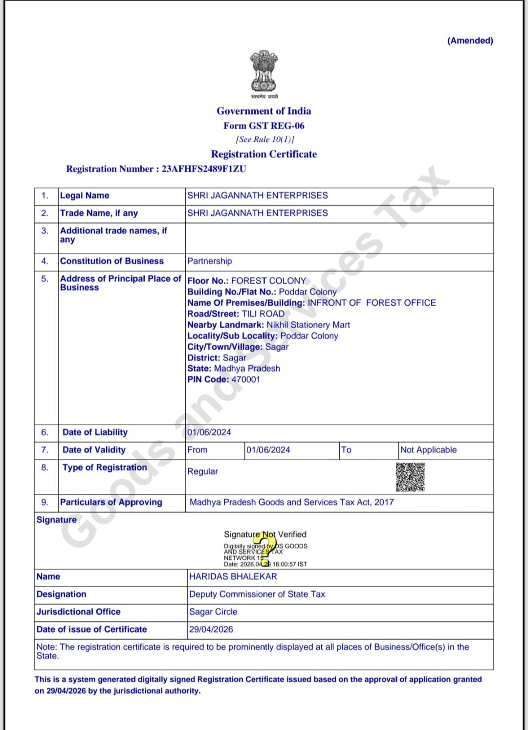 GST Registration Certificate